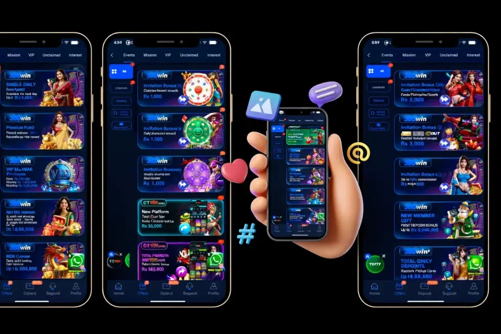 388win app bonus offers screen showing invitation and daily rewards in rupees