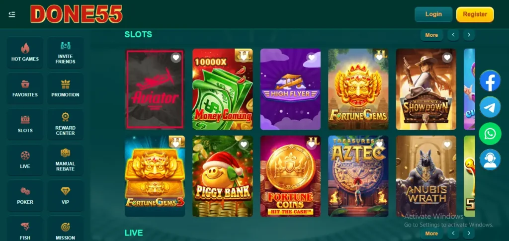 homepage of done55 app