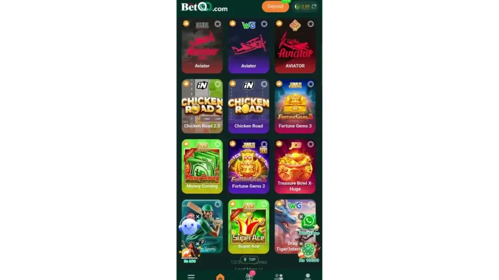 BetQQ internal interface of game Section