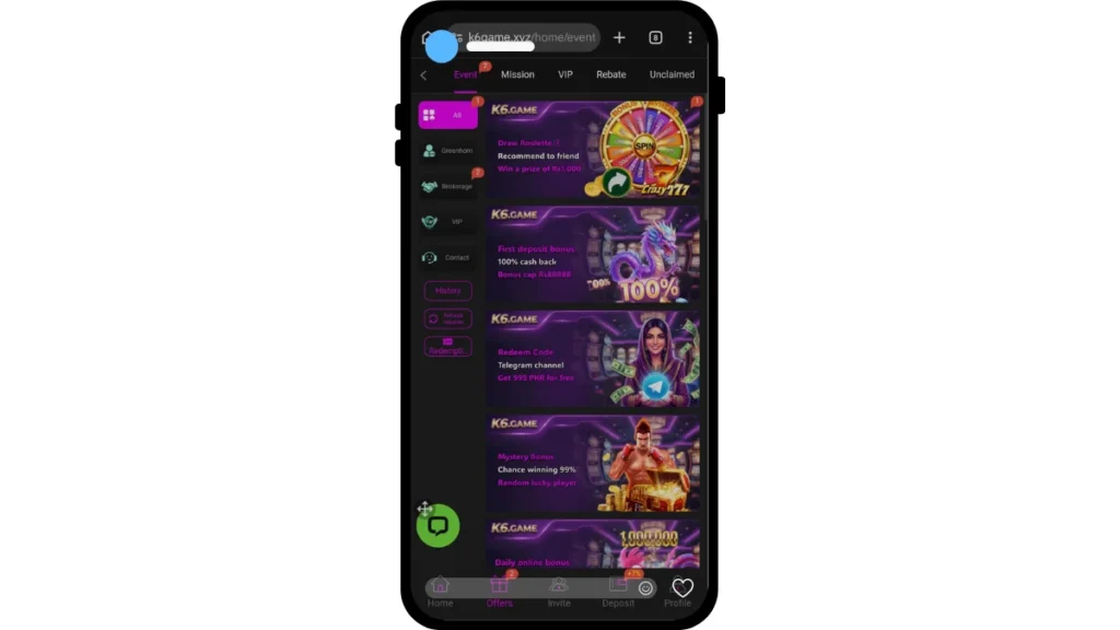 K6 Game APK Vip member bonuses of game for new users